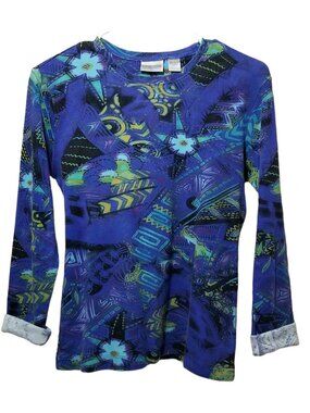 Chico’s Long Sleeve Cotton T-shirt -0- Vintage 90s Abstract Print T-shirt